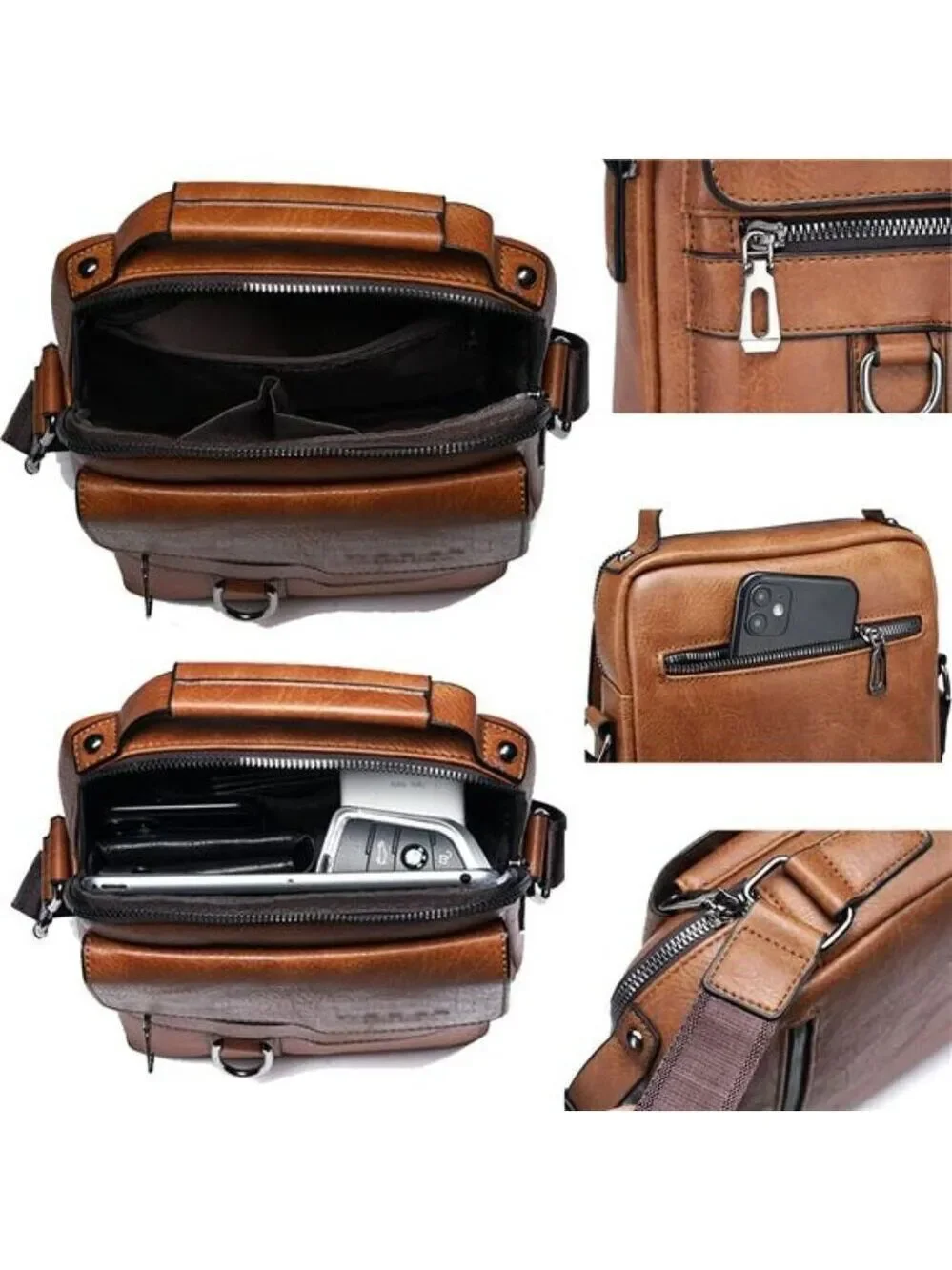 Men Messenger Bag Small Crossbody Shoulder Satchel Vintage PU Leather Bag